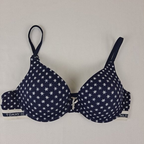 Tommy Hilfiger Size 36B Micro Push Up Bra Navy Blue White Stars Adj Straps NWOT - Picture 2 of 14